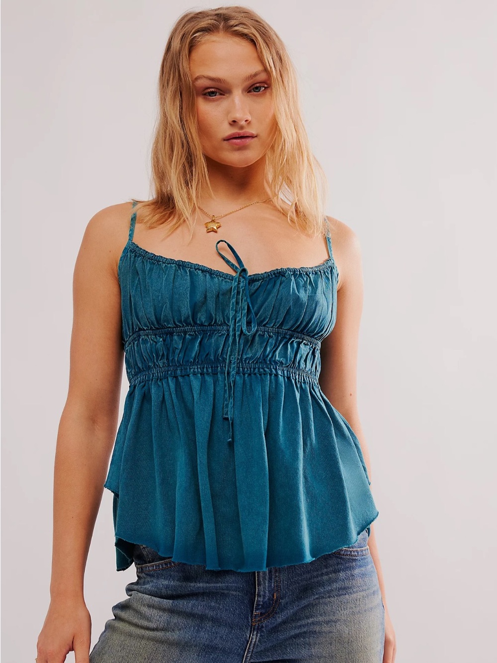 Free People Scarlett Tank Mineral Washed Dark Teal Babydoll Size Medium